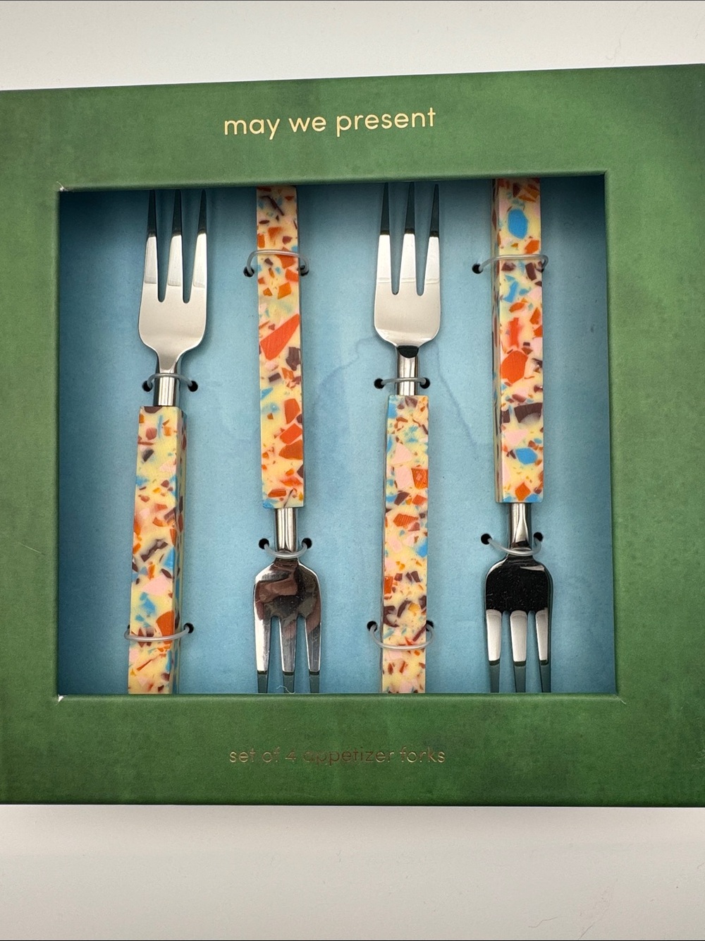 Anthropologie May We Present Set of 4 Tortoise Resin Appetizer Forks NIB